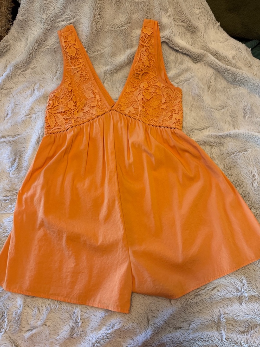 Women’s Lace-Trim V-Neck Romper - yellow/Orange